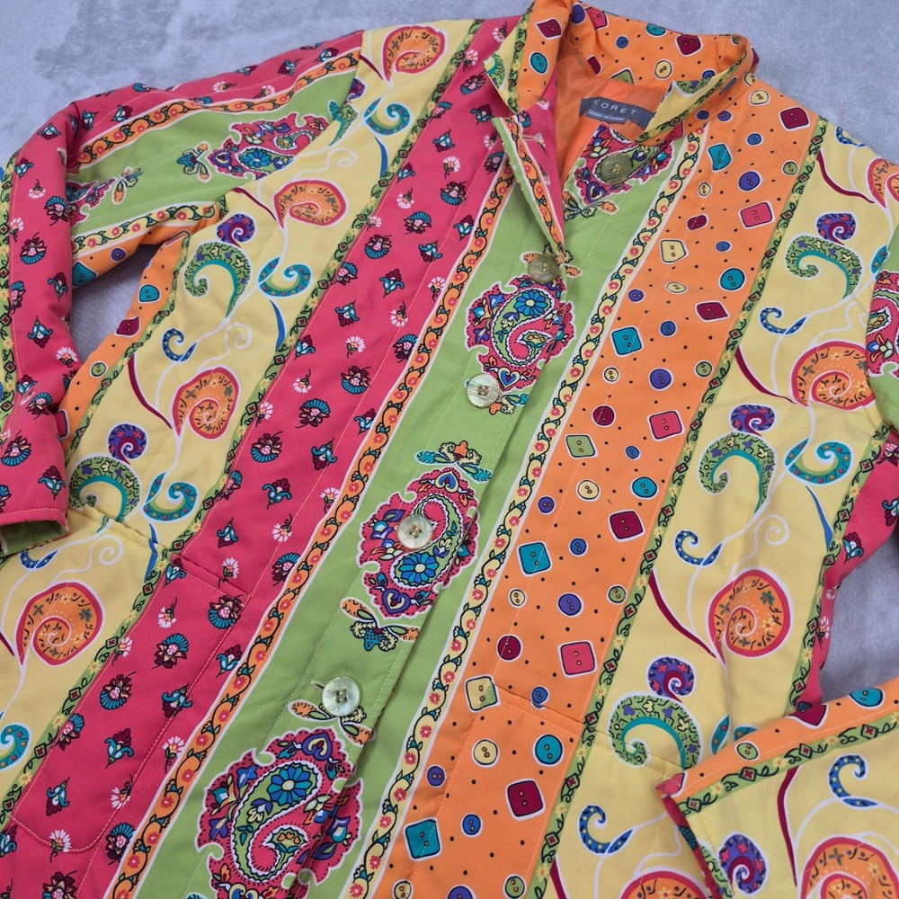 KORET Colorful Paisley Print Button Quilted Blazer Jacket Womens S Grandma House